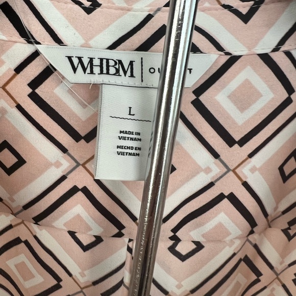 White House Black Market Pink and Black Geometric Blouse sz large - Picture 4 of 4